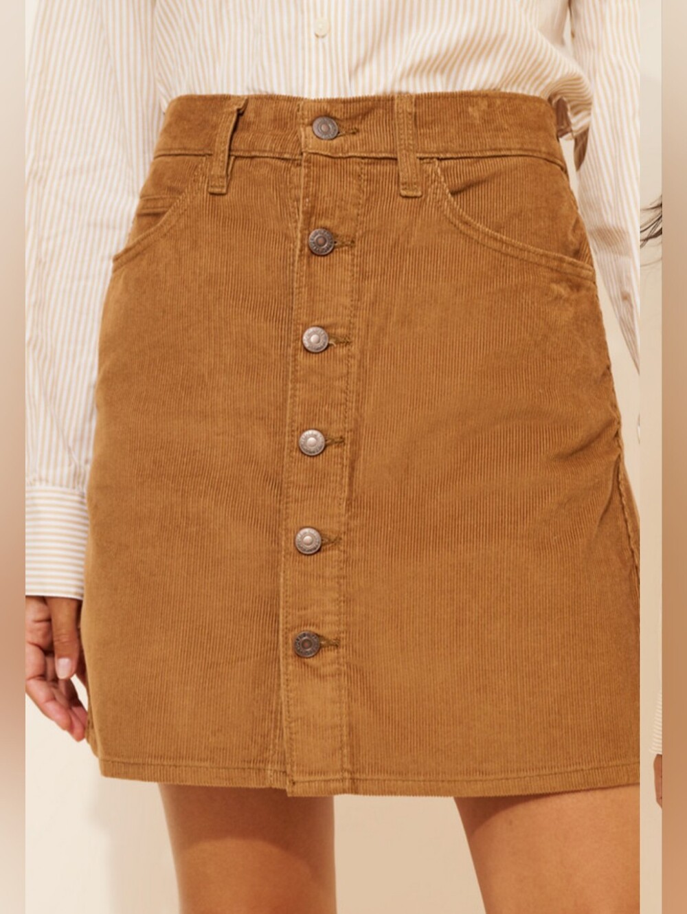 Levi's Button-Front Corduroy Mini Skirt in Camel